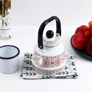 1.1L Enamel Middle Eastern European Style Enamel Teapot with Memory Flower Target Print, Christmas Teapot, Coffee Pot, New Year Hot Water Kettle, Cold Water Kettle, Holiday Party Kettle, Restaurant and Household Use, Round Teapot