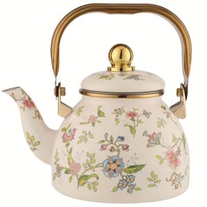 1pc Enamel 1.2L Rich Violet Round Bottom Flat Kettle with Filter Net, Lid, Cold Water Kettle, Tea Kettle, Coffee Kettle, Milk Tea Kettle, Multifunctional Enamel Kettle, Metal Enamel Kettle, Induction Cooker, Gas Universal, Suitable for Kitchen