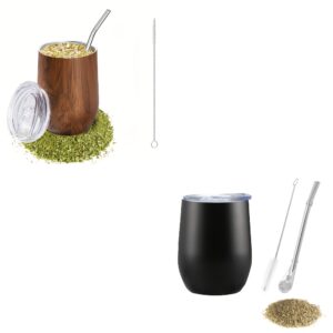 Mate Mug, 340ml Tea Cup, Stainless Steel Double Wall Insulator, Includes Bombillas and a Cleaning Brush, Mate Tea Cup with Lid