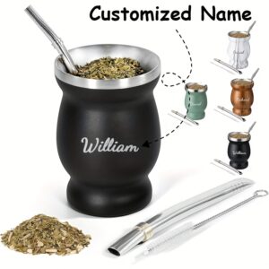 Personalized Camping Companion Set - Compact Metal Mug with Spoon, Collapsible Straw & Mini Brush