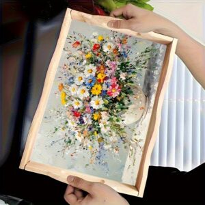 DIY Diamond Painting Floral Wooden Tray - Hand-Painted Bouquet Art, Irregular Diamonds, with Wooden Tray and Handle, Art Crystal Inlay Frame, Heat-Resistant Tray for Home Dining, Parties, and Gifts | Elegant Handmade Craft Kit, Diamond Painting