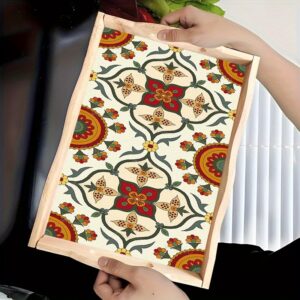 DIY Diamond Painting Tray Set with Handle, 19.99X29.97 cm, Mandala Pattern, Handmade Diamond Art Kit, Round Wood Composite, for Home Decor and Item Placement, Home Decor Item|Decorative Tray|Elegant Design, Diamond Art