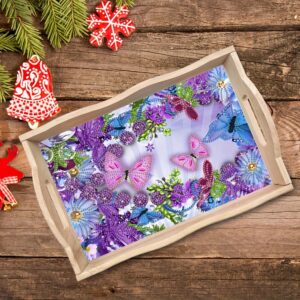 1pc Elegant Crystal Diamond Painting Tray Kit with Handle - Floral and Butterfly Design, DIY Craft Art Set for Home Kitchen Use, Serving Coffee, Juice, Breakfast, Dessert, Multifunctional Decorative Diamond Art Tray, Irregular