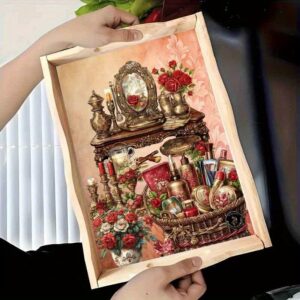 1pc Pattern Diamond Painting Tray Set, DIY Wooden Tray with Handle, Round Crystal Diamond Inlay Handicraft, Acrylic Insulated Plate, Multifunctional Art Tray, Suitable for Family Gatherings, Friends Gatherings and Birthday Parties