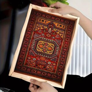 DIY Diamond Painting Tray Kit with Handle - 19.99x29.97cm Mandala Design, Round Wooden Diamonds, Vibrant Red & Golden Patterns, Perfect for Home Decor and Craft Projects, Home Decor Accents | Decorative Tray | Crafted Wood Tray, Diamond Art