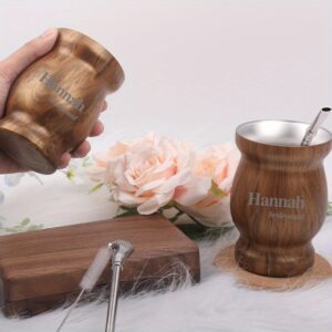 Personalized Mate Gourd Set with Straw & Brush – Laser Engraved Wooden Yerba Cup Gift for Bridesmaids, Wedding Party Favors, Bridal Shower, Unique Tea Lover Gift, Bridesmaid Proposal, Wedding Party Favors | Elegant Script Design | Durable Drinkware, Tea Party Supplie