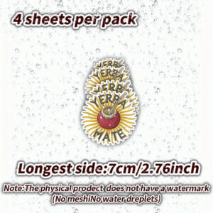 Set of 4 Stickers Featuring Yerba Mate Herbal Tea Leaves And Twigs, Designed in Bright Yellow And Red. These Self-Adhesive Vinyl Decals Are Perfect for Laptops, Thermoses, Suitcases, Helmets, Refrigerators, And Cars. They Are Durable, Easy to Apply
