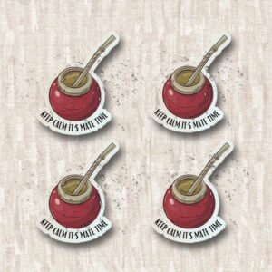 4pcs Yerba Mate "Keep Calm, It'S a Mate Time" Vinyl Stickers - Durable, Easy-To-Apply, Weather-Resistant Decals for Car Windows, Doors, Tank Covers & Refrigerators - Perfect Gift for Herbs Lovers, Car Decal Stickers