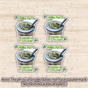 Set of 4 Yerba Mate Energy Booster Stickers, Perfect for Embellishing Laptops, Thermoses, Luggage, Helmets, Vehicles, And More