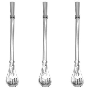 3pcs Bombilla Yerba Mate Straws, Reusable Gourd Drinking Filter Spoon Straws 304 Stainless Steel 15.49 cm, Long Beverage Pipe Stirring Filter Spoon for Mate Tea Coffee Travel Cup Beach Cocktail